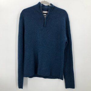 Peter Millar Crown Merino Wool 1/4 Zip Long Sleeve Sweater Mens L Blue